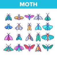 Color Moth, Insects Entomologist Collection Vector Linear Icons Set