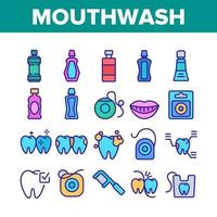 conjunto de iconos de colección de higiene de enjuague bucal vector