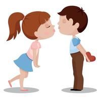 Boy and girl are going to kiss isolated on white background. Valentine's Day concept. Flat vector illustration.