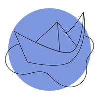 Paper boat in a puddle Icon on color backgrond. Simple line doodle Paper boat in a puddle icon. Vector illustration in editable line.