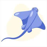 Cute purple stingray on a yellow background. Flat cartoon vector illustration.