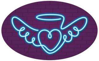 Neon blue heart with winds sign on purple brick wall. The concept of Valentine's Day. vector