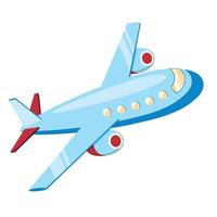 Blue plane with red tail on a white background. Vector illustration. Icon.