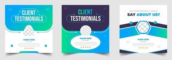 Customer feedback testimonial social media post web banner template. client testimonials social media post banner design template with green color vector