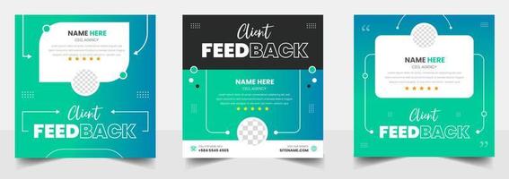 Customer feedback testimonial social media post web banner template. client testimonials social media post banner design template with green color vector