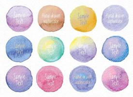 Collection Vector label tag elements Set Watercolor brush paint strokes circle shape from a hand drawn on the white paper texture background