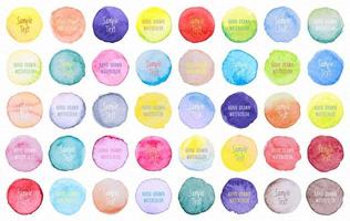 Collection Vector label tag elements Set Watercolor brush paint strokes circle shape from a hand drawn on the white paper texture background