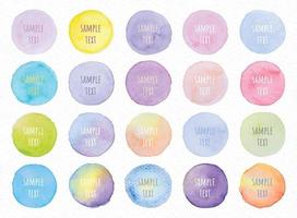 Collection Vector label tag elements Set Watercolor brush paint strokes circle shape from a hand drawn on the white paper texture background