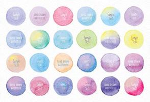 Collection Vector label tag elements Set Watercolor brush paint strokes circle shape from a hand drawn on the white paper texture background