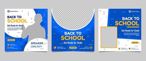 Back to school social media post template design. For web ads, postcard, card, business messages, discount flyers and big sale banners vector