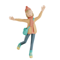 3d autumn character happy jump 3d render png