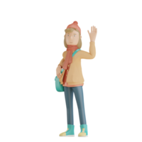gesto de boas-vindas de personagem de outono 3d renderização 3d png