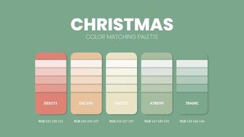 Las paletas de colores del tema navideño o los esquemas de colores son combinaciones de tendencias y guías de paletas de este año, una tabla de tonos de colores en rgb o hexadecimal. una muestra de color para una moda de primavera, un hogar o un diseño de interiores. vector