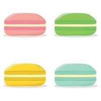 conjunto de cuatro macarrones dulces ilustración vectorial plana, icono de pastel, dulzura. macarrones aislados sobre fondo blanco vector