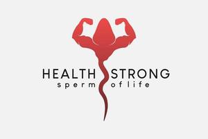 Sperm logo design, sperm icon combined with a muscular hand icon in a creative concept. Premium vector illustration.