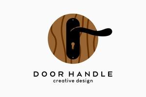 Door handle logo design, door handle silhouette with creative concept in wood motif background vector