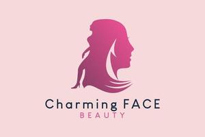 Woman face logo design and fashion woman silhouette for beauty with creative concept in pastel colors vector