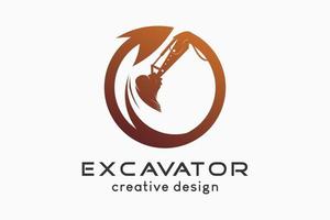 Excavator logo design with silhouette of excavator digging tool with creative concept in circle. vector