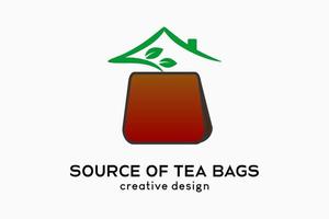 diseño del logotipo de la casa de la bolsita de té, icono de la bolsita de té combinado con el icono de la casa en un concepto creativo. ilustración de logotipo vectorial para el negocio de bebidas. vector