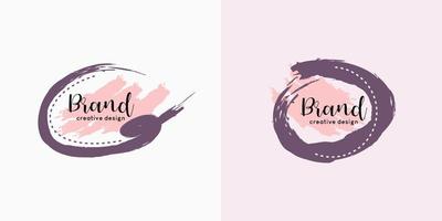 Feminine badge. Elegant watercolor background logo with creative paint brush stroke frame. Beautiful badge for brand design concept and card composition vector