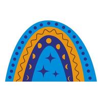 arco iris boho dibujado a mano en colores amarillos azules, estrellas, fases lunares, elemento aislado sobre fondo blanco para el diseño moderno de los niños, carteles, ropa, decoración del hogar, ilustración vectorial vector