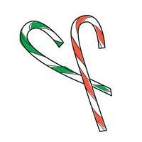 red and green strips candy cane with black outline illustration vector