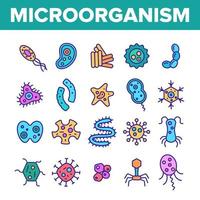 Microorganisms Cells Thin Line Icons Vector Set