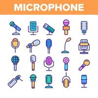 conjunto de iconos lineales de vector de micrófono moderno y vintage