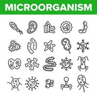 conjunto de vectores de iconos de línea delgada de células de microorganismos