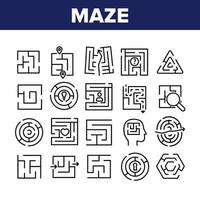 Maze Puzzle Different Collection Icons Set Vector