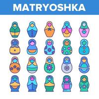 Matryoshka Toy Vector Color Line Icons Set