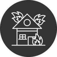 casa en línea de fuego icono invertido vector