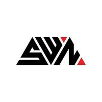 SWN triangle letter logo design with triangle shape. SWN triangle logo design monogram. SWN triangle vector logo template with red color. SWN triangular logo Simple, Elegant, and Luxurious Logo. SWN