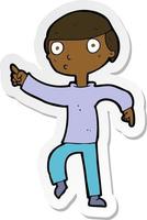sticker of a cartoon boy pointing vector