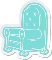 cartoon sticker of a blue arm chair vector