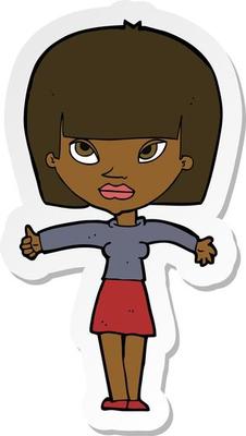 sticker of a cartoon woman giving thumbs up symbol