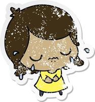 distressed sticker cartoon of cute kawaii girl vector