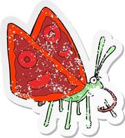 pegatina retro angustiada de una mariposa divertida de dibujos animados vector