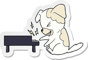 sticker of a cartoon dog rocking out on piano vector