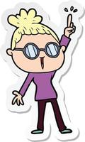 sticker of a cartoon woman wearing spectacles vector