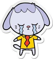 sticker of a cartoon dog crying vector