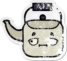 distressed sticker of a cute cartoon kettle vector