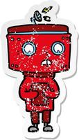 distressed sticker of a cartoon robot vector