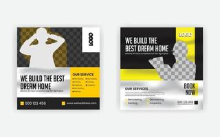 Construction and house renovation services social media post and web banner design template vector