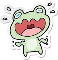 sticker of a cartoon frog frightened vector