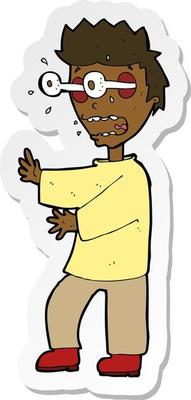 sticker of a cartoon terrified boy