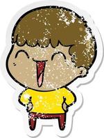 distressed sticker of a cartoon happy man vector