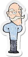 retro distressed sticker of a cartoon old man with mustache vector