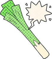 cartoon leeks and speech bubble in comic book style vector
