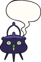 halloween cauldron cartoon and speech bubble vector